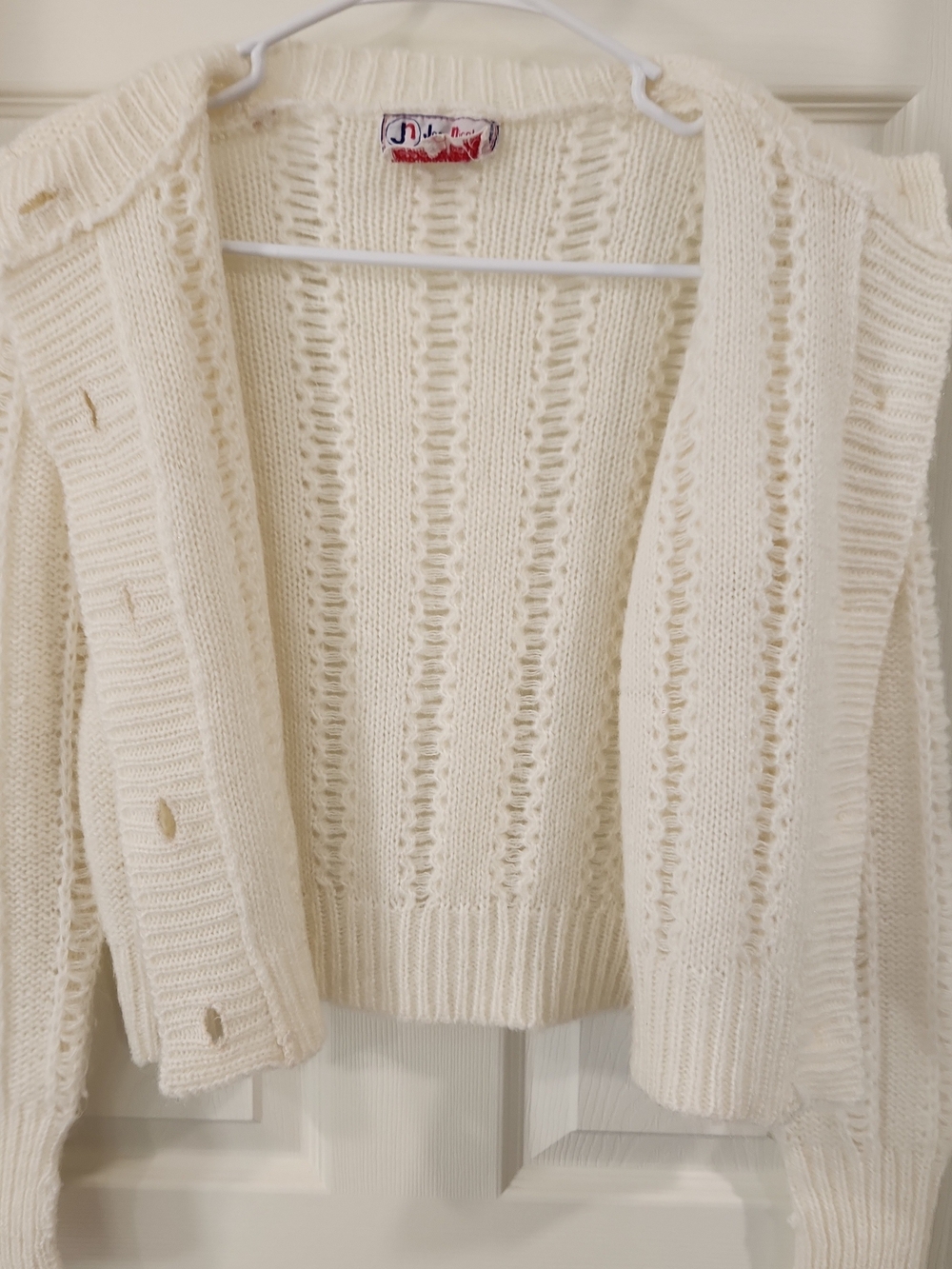 Vintage 70s-80s Jean Nicolas Paris Cardigan Sweater Large Ivory Cream - Picture 3 of 10